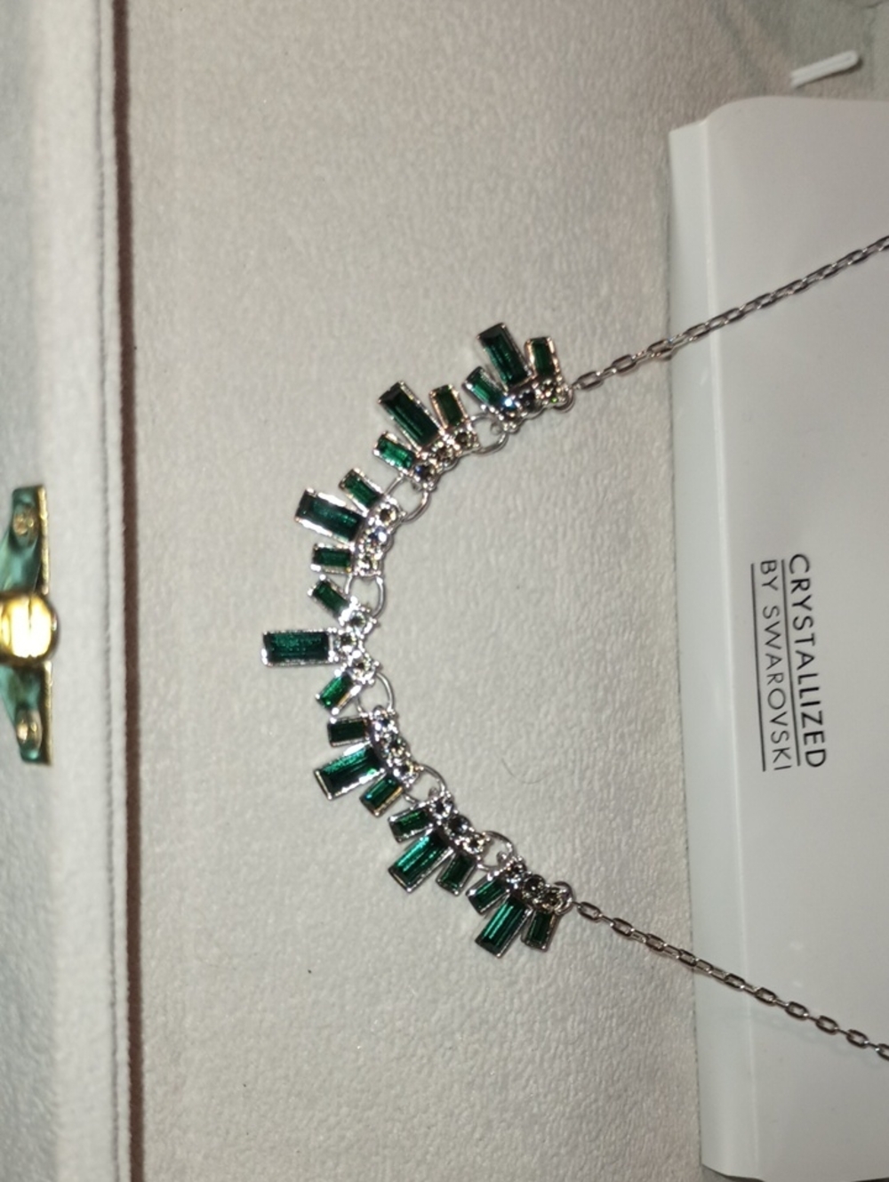 Swarovski Silver Necklace with Green Baguette Crystals - Picture 1 of 1